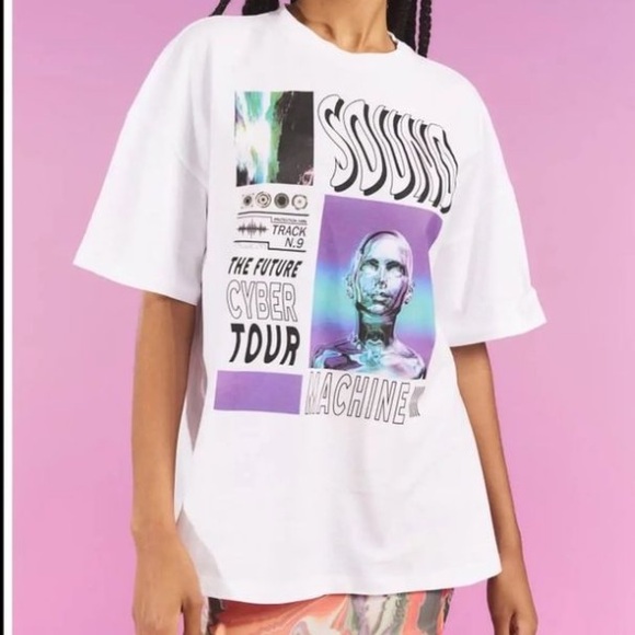 H&M White Graphic Tee with Purple and Green Accents - Picture 1 of 6